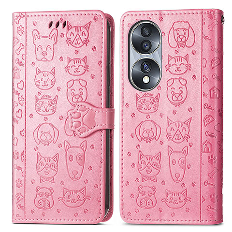 Coque Portefeuille Motif Fantaisie Livre Cuir Etui Clapet S03D pour Huawei Honor 70 5G Rose