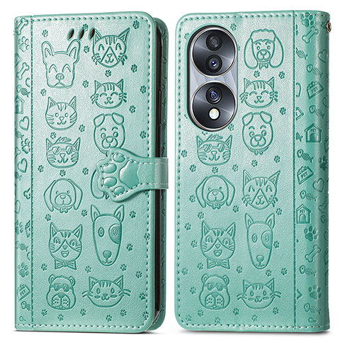 Coque Portefeuille Motif Fantaisie Livre Cuir Etui Clapet S03D pour Huawei Honor 70 5G Vert