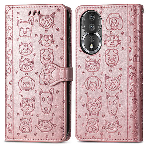 Coque Portefeuille Motif Fantaisie Livre Cuir Etui Clapet S03D pour Huawei Honor 80 5G Or Rose