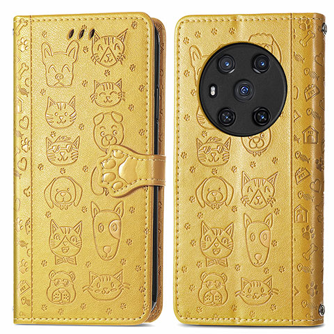 Coque Portefeuille Motif Fantaisie Livre Cuir Etui Clapet S03D pour Huawei Honor Magic3 5G Jaune