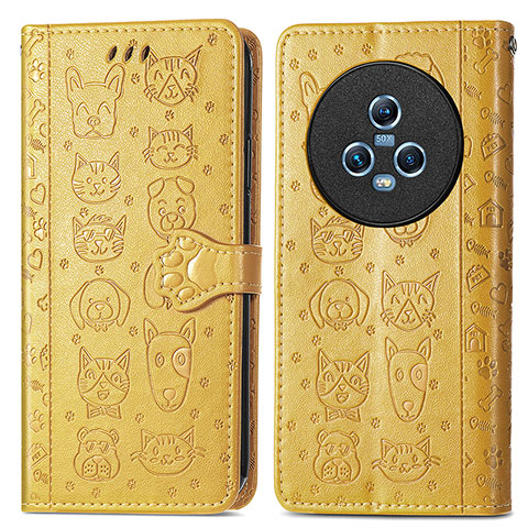 Coque Portefeuille Motif Fantaisie Livre Cuir Etui Clapet S03D pour Huawei Honor Magic5 5G Jaune