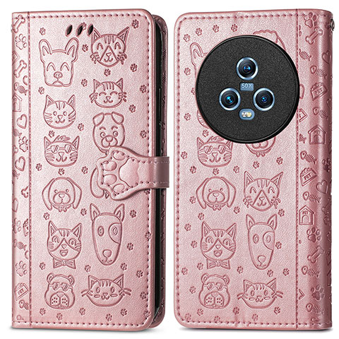 Coque Portefeuille Motif Fantaisie Livre Cuir Etui Clapet S03D pour Huawei Honor Magic5 5G Or Rose