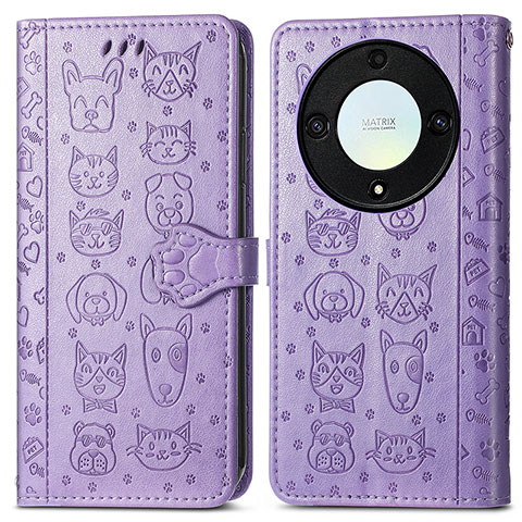 Coque Portefeuille Motif Fantaisie Livre Cuir Etui Clapet S03D pour Huawei Honor Magic5 Lite 5G Violet