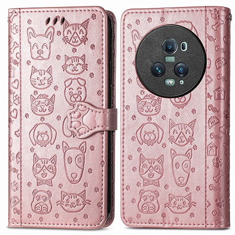 Coque Portefeuille Motif Fantaisie Livre Cuir Etui Clapet S03D pour Huawei Honor Magic5 Pro 5G Or Rose