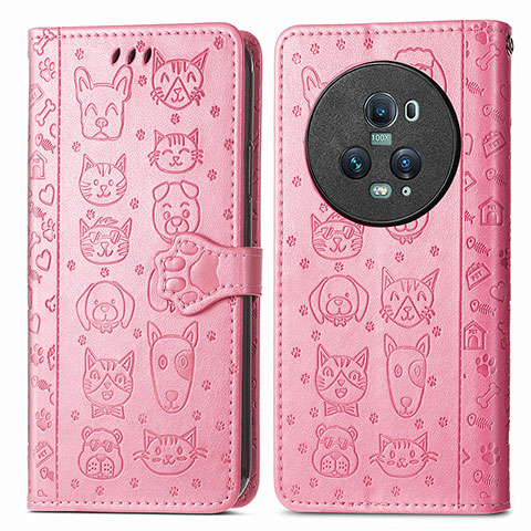 Coque Portefeuille Motif Fantaisie Livre Cuir Etui Clapet S03D pour Huawei Honor Magic5 Pro 5G Rose