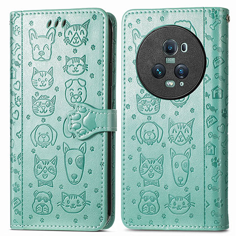 Coque Portefeuille Motif Fantaisie Livre Cuir Etui Clapet S03D pour Huawei Honor Magic5 Pro 5G Vert