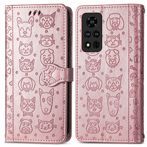 Coque Portefeuille Motif Fantaisie Livre Cuir Etui Clapet S03D pour Huawei Honor V40 5G Or Rose