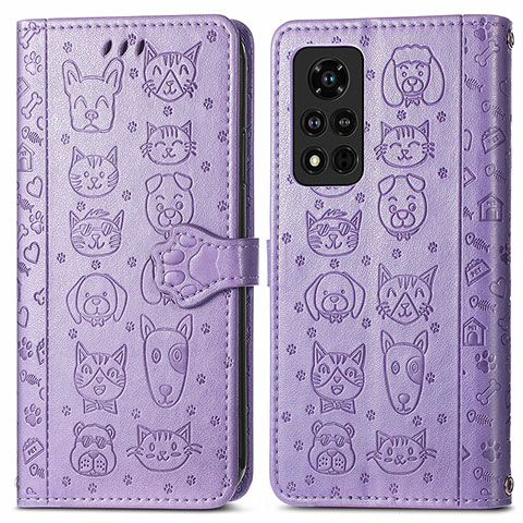 Coque Portefeuille Motif Fantaisie Livre Cuir Etui Clapet S03D pour Huawei Honor V40 5G Violet