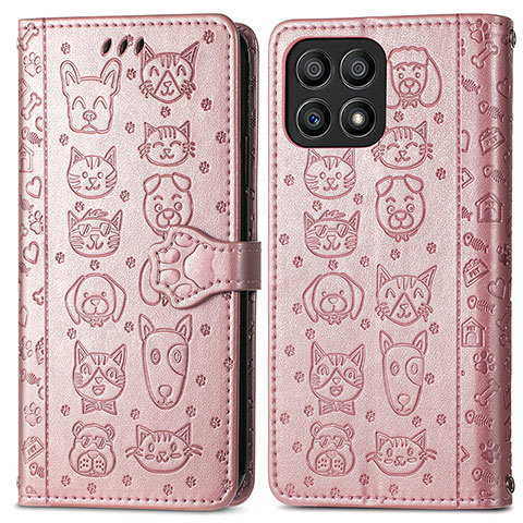 Coque Portefeuille Motif Fantaisie Livre Cuir Etui Clapet S03D pour Huawei Honor X30i Or Rose