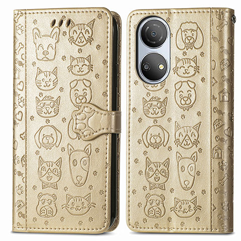 Coque Portefeuille Motif Fantaisie Livre Cuir Etui Clapet S03D pour Huawei Honor X7 Or