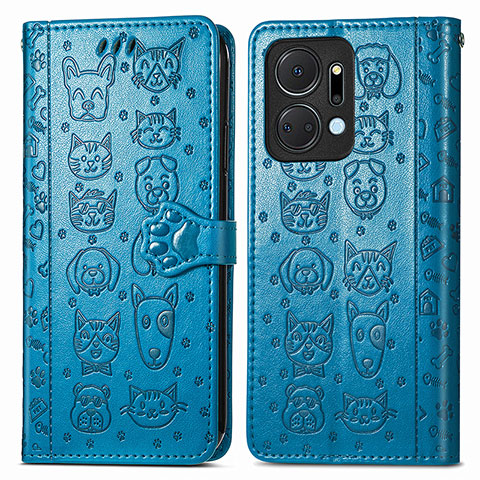 Coque Portefeuille Motif Fantaisie Livre Cuir Etui Clapet S03D pour Huawei Honor X7a Bleu