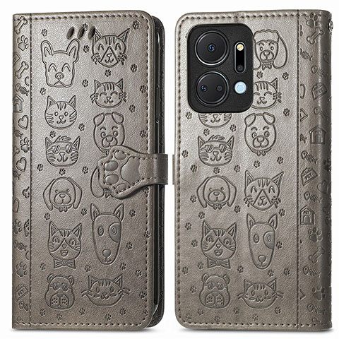 Coque Portefeuille Motif Fantaisie Livre Cuir Etui Clapet S03D pour Huawei Honor X7a Gris