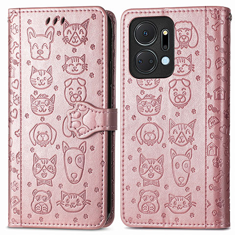 Coque Portefeuille Motif Fantaisie Livre Cuir Etui Clapet S03D pour Huawei Honor X7a Or Rose