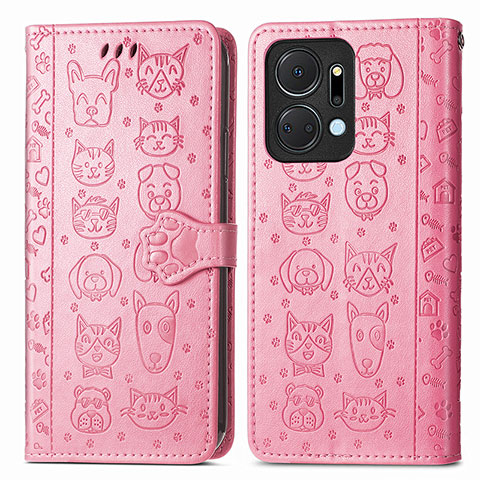 Coque Portefeuille Motif Fantaisie Livre Cuir Etui Clapet S03D pour Huawei Honor X7a Rose