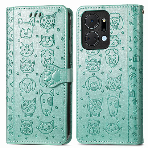 Coque Portefeuille Motif Fantaisie Livre Cuir Etui Clapet S03D pour Huawei Honor X7a Vert