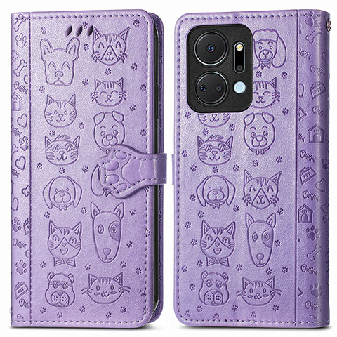 Coque Portefeuille Motif Fantaisie Livre Cuir Etui Clapet S03D pour Huawei Honor X7a Violet