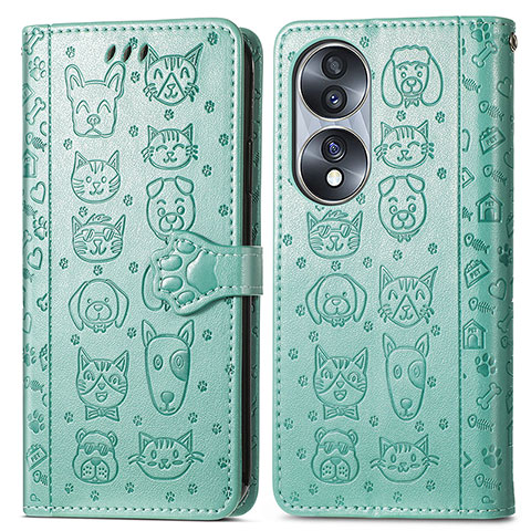 Coque Portefeuille Motif Fantaisie Livre Cuir Etui Clapet S03D pour Huawei Honor X7b Vert