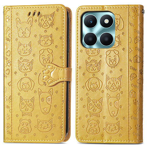 Coque Portefeuille Motif Fantaisie Livre Cuir Etui Clapet S03D pour Huawei Honor X8b Jaune