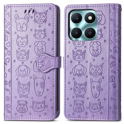 Coque Portefeuille Motif Fantaisie Livre Cuir Etui Clapet S03D pour Huawei Honor X8b Violet