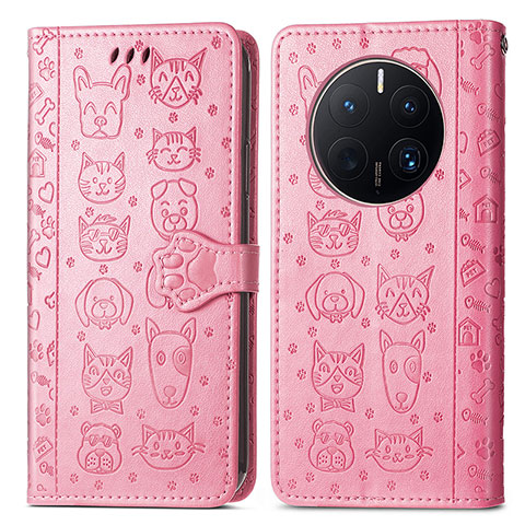 Coque Portefeuille Motif Fantaisie Livre Cuir Etui Clapet S03D pour Huawei Mate 50 Pro Rose