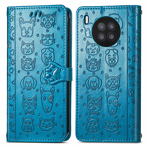 Coque Portefeuille Motif Fantaisie Livre Cuir Etui Clapet S03D pour Huawei Nova 8i Bleu