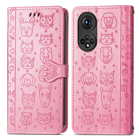 Coque Portefeuille Motif Fantaisie Livre Cuir Etui Clapet S03D pour Huawei Nova 9 Rose