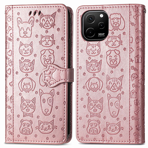 Coque Portefeuille Motif Fantaisie Livre Cuir Etui Clapet S03D pour Huawei Nova Y61 Or Rose