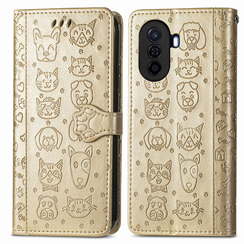 Coque Portefeuille Motif Fantaisie Livre Cuir Etui Clapet S03D pour Huawei Nova Y70 Or