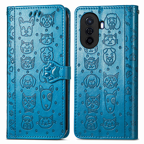 Coque Portefeuille Motif Fantaisie Livre Cuir Etui Clapet S03D pour Huawei Nova Y70 Plus Bleu