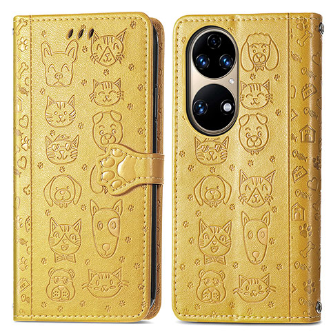 Coque Portefeuille Motif Fantaisie Livre Cuir Etui Clapet S03D pour Huawei P50 Jaune