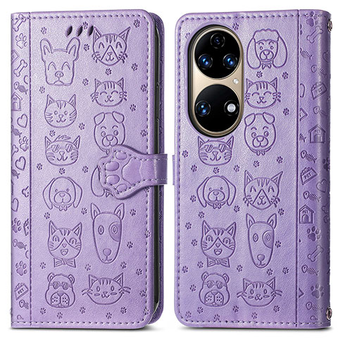 Coque Portefeuille Motif Fantaisie Livre Cuir Etui Clapet S03D pour Huawei P50 Violet