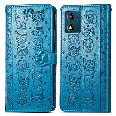 Coque Portefeuille Motif Fantaisie Livre Cuir Etui Clapet S03D pour Motorola Moto E13 Bleu