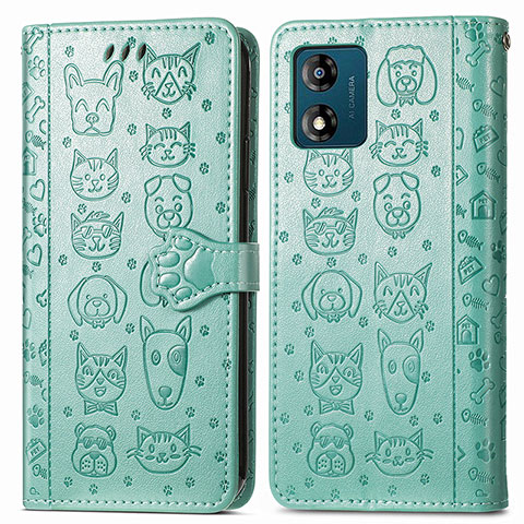 Coque Portefeuille Motif Fantaisie Livre Cuir Etui Clapet S03D pour Motorola Moto E13 Vert