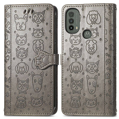 Coque Portefeuille Motif Fantaisie Livre Cuir Etui Clapet S03D pour Motorola Moto E20 Gris