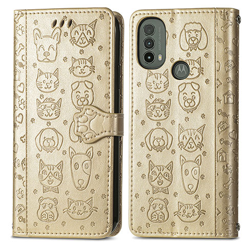 Coque Portefeuille Motif Fantaisie Livre Cuir Etui Clapet S03D pour Motorola Moto E20 Or