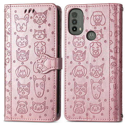 Coque Portefeuille Motif Fantaisie Livre Cuir Etui Clapet S03D pour Motorola Moto E30 Or Rose