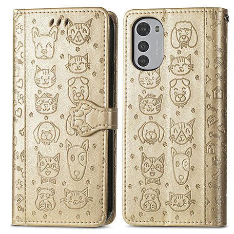 Coque Portefeuille Motif Fantaisie Livre Cuir Etui Clapet S03D pour Motorola Moto E32 Or