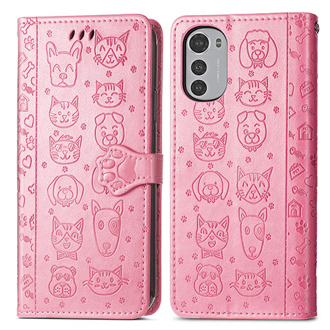 Coque Portefeuille Motif Fantaisie Livre Cuir Etui Clapet S03D pour Motorola Moto E32 Rose