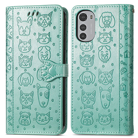 Coque Portefeuille Motif Fantaisie Livre Cuir Etui Clapet S03D pour Motorola Moto E32s Vert