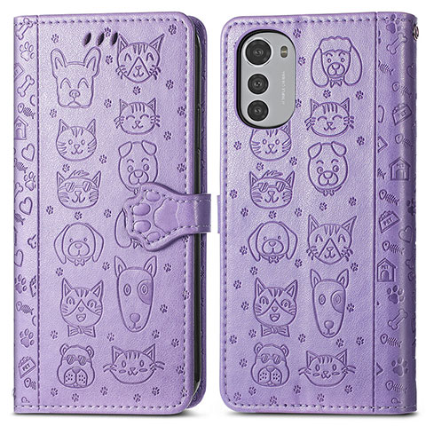 Coque Portefeuille Motif Fantaisie Livre Cuir Etui Clapet S03D pour Motorola Moto E32s Violet