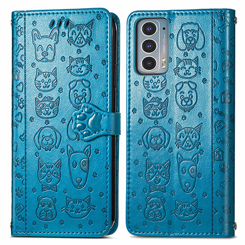 Coque Portefeuille Motif Fantaisie Livre Cuir Etui Clapet S03D pour Motorola Moto Edge 20 5G Bleu