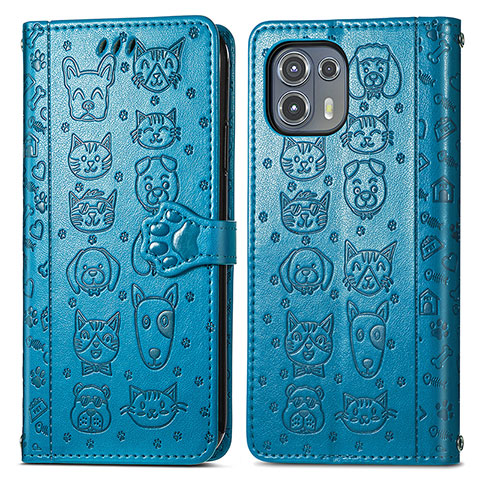 Coque Portefeuille Motif Fantaisie Livre Cuir Etui Clapet S03D pour Motorola Moto Edge 20 Lite 5G Bleu