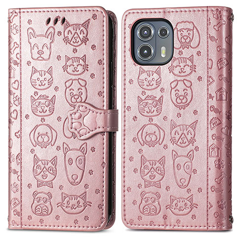 Coque Portefeuille Motif Fantaisie Livre Cuir Etui Clapet S03D pour Motorola Moto Edge 20 Lite 5G Or Rose