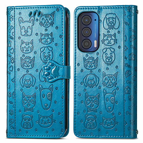 Coque Portefeuille Motif Fantaisie Livre Cuir Etui Clapet S03D pour Motorola Moto Edge (2021) 5G Bleu