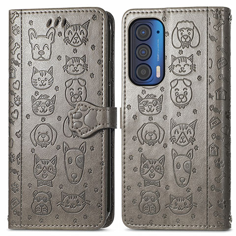 Coque Portefeuille Motif Fantaisie Livre Cuir Etui Clapet S03D pour Motorola Moto Edge (2021) 5G Gris