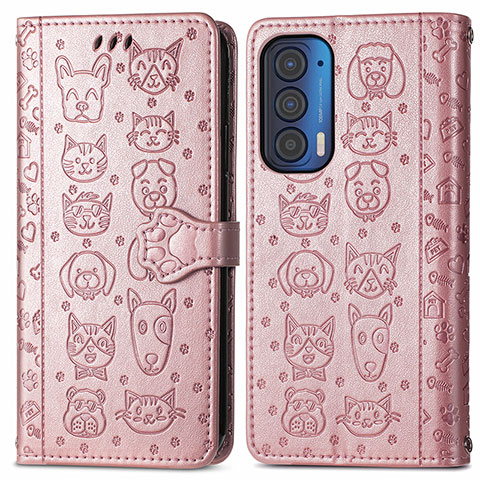 Coque Portefeuille Motif Fantaisie Livre Cuir Etui Clapet S03D pour Motorola Moto Edge (2021) 5G Or Rose