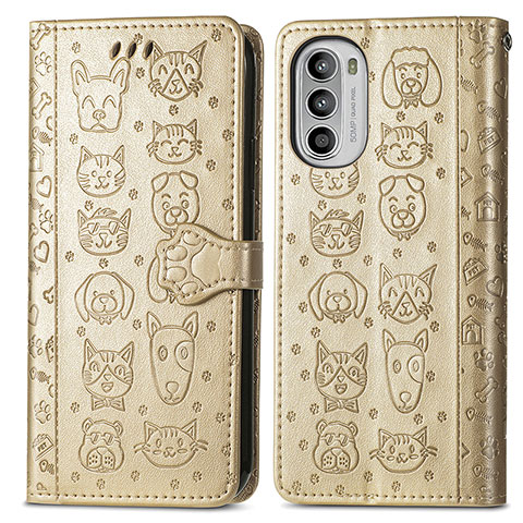 Coque Portefeuille Motif Fantaisie Livre Cuir Etui Clapet S03D pour Motorola Moto Edge (2022) 5G Or