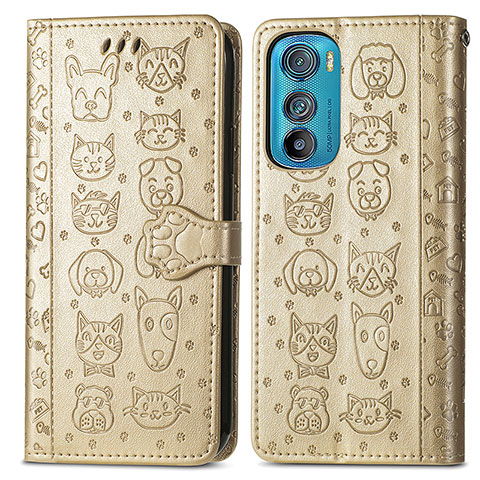 Coque Portefeuille Motif Fantaisie Livre Cuir Etui Clapet S03D pour Motorola Moto Edge 30 5G Or