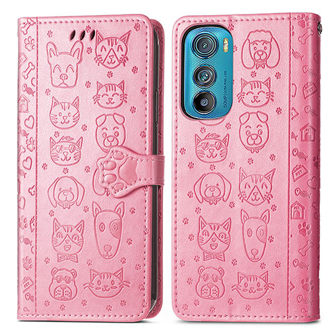 Coque Portefeuille Motif Fantaisie Livre Cuir Etui Clapet S03D pour Motorola Moto Edge 30 5G Rose