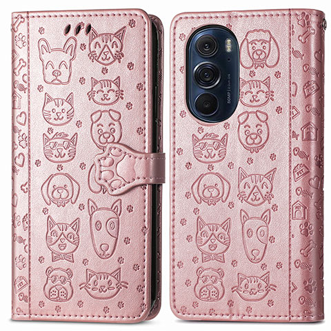 Coque Portefeuille Motif Fantaisie Livre Cuir Etui Clapet S03D pour Motorola Moto Edge 30 Pro 5G Or Rose